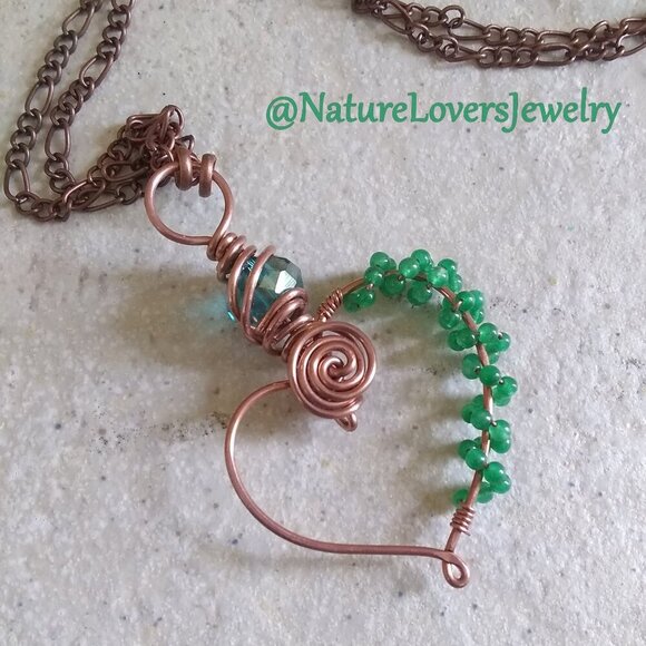Exquisite & Handmade! Wire Wrapped Copper Heart Necklace ~ Lovers Gift For Her! - Picture 3 of 9